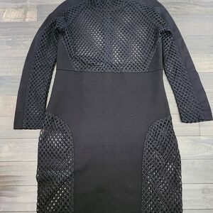 Black Long Sleeve Mesh-Inset Bodycon Dress